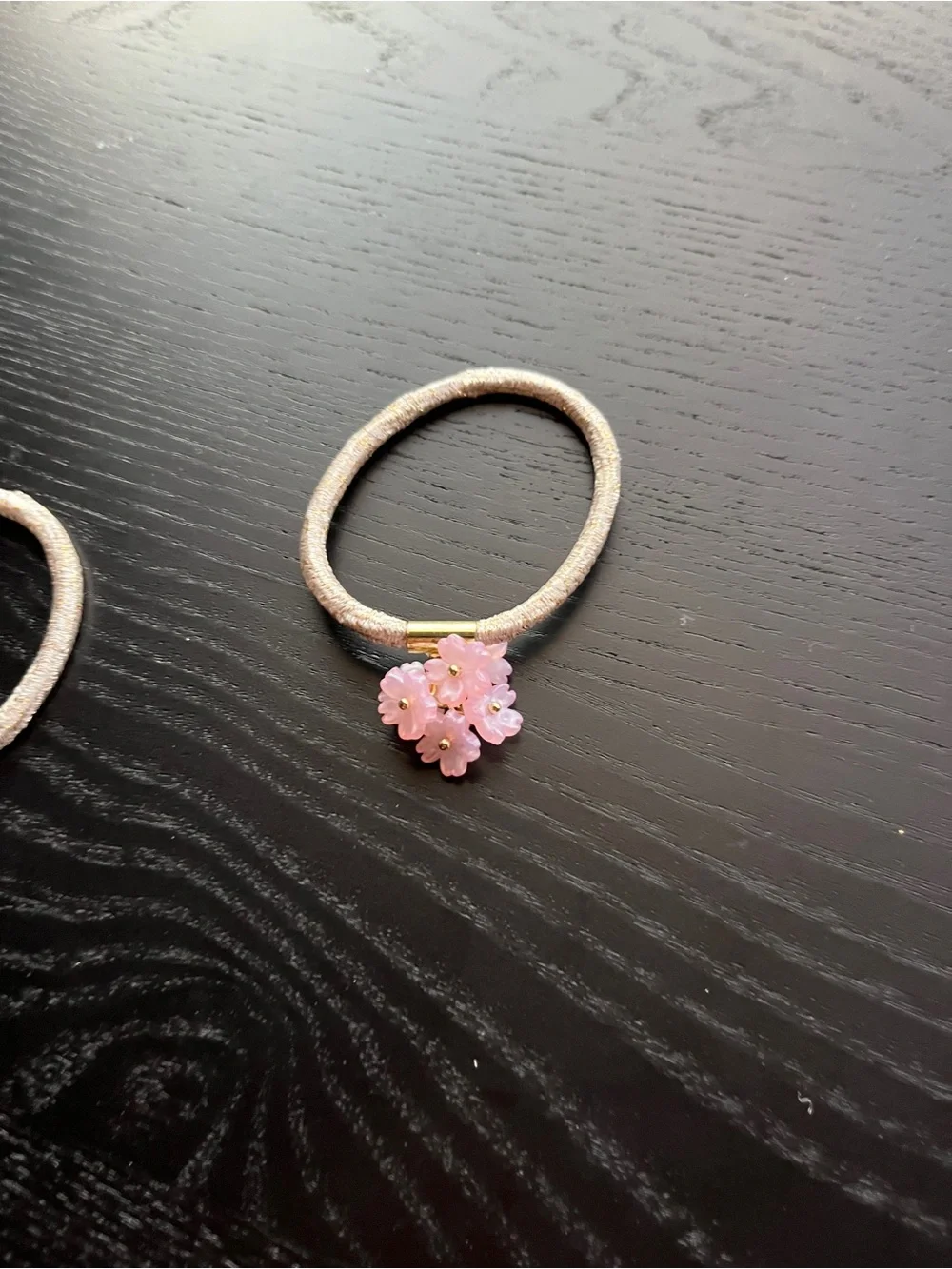 Pink Flower Elastic Hair Ties & Peach Scrunchie Set